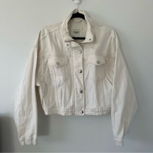 Abercrombie & Fitch Drapey Mockneck Denim Jacket Button Up & Zipper Size L